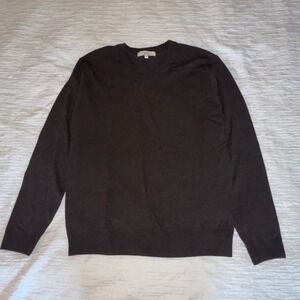 Turnbury Mens Extra Fine Merino Wool V-Neck Sweater Brown Heathered Size M